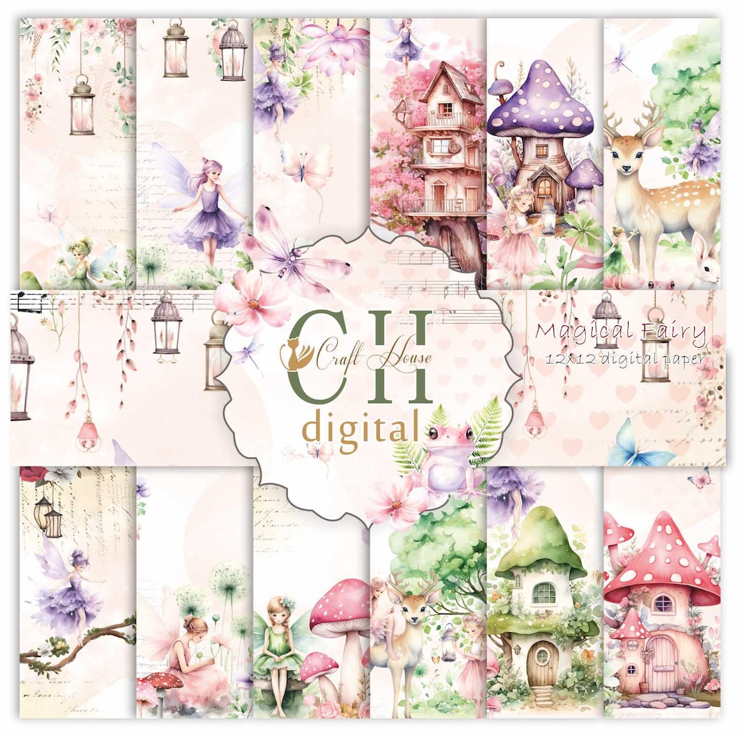 Digital Paper Magical Fairy Printable Scrapbook Forest Creatures ...