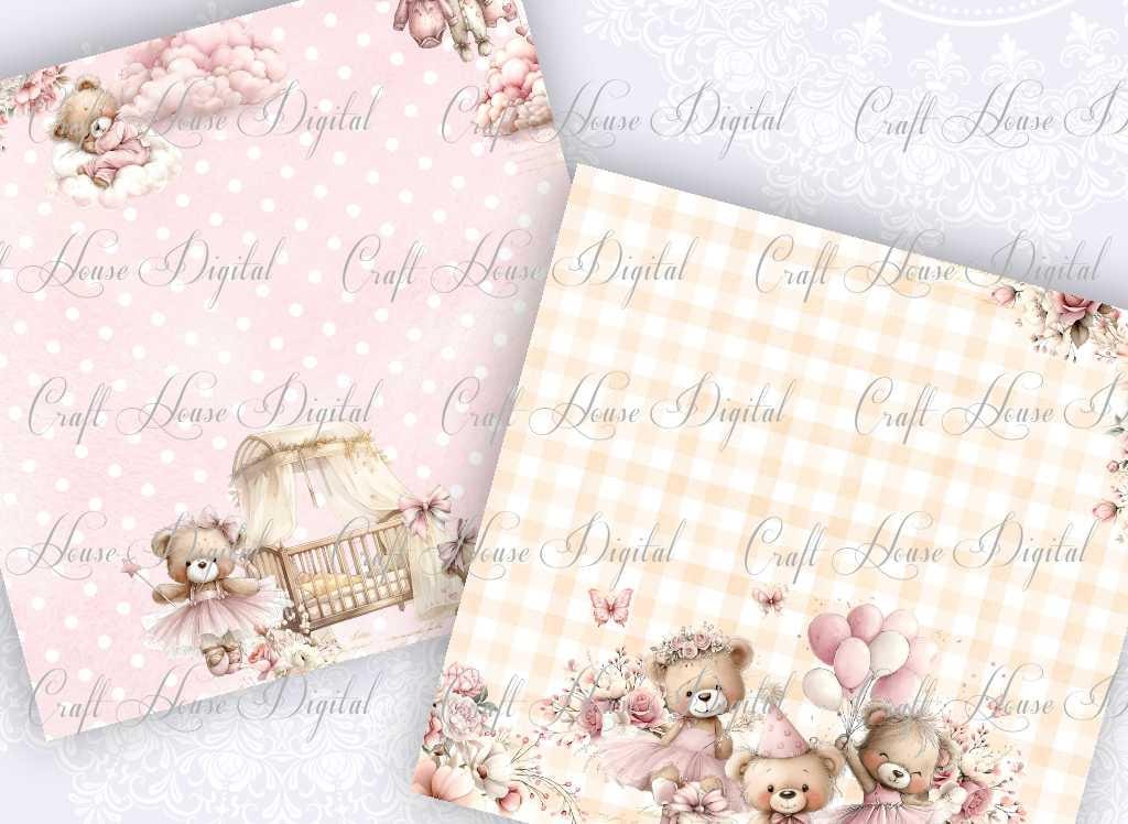 Pattern Paper Baby Baby Girl,digital Paper,pink Bear,nursery Printable,newborn,floral ...