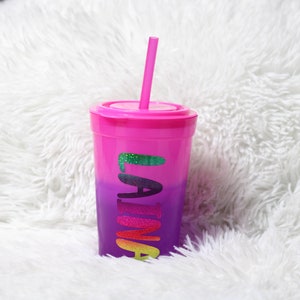 Personalized Rainbow Glitter Color Changing Cups | Party Favors | Kids Cups