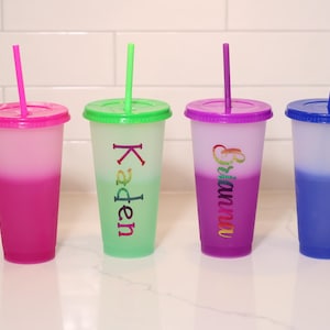 Personalized Color Changing Cups | Rainbow Glitter Tumblers| Party Favors | Kids Cup |Colorful 24oz Cups with Straw | Adult Cups For Parties