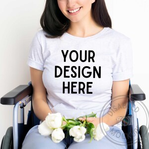 Bella Canvas 3001 Ash Wheelchair Mockup, Bella Canvas 3001 Mockup Ash, Model Mockup, Disabled Mockup, Disability Mockup, 3001 Shirt Mock