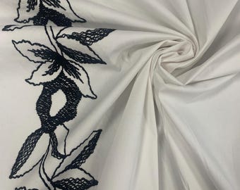 Bestickter Baumwoll-Satin-Stoff: Italienischer Designer-Stil - Schwarz & Weiß