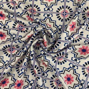 Italian silk twill fabric/ majolica print/ famous designer style/ natural materials/ last piece/ silk fabric by the yard or meter