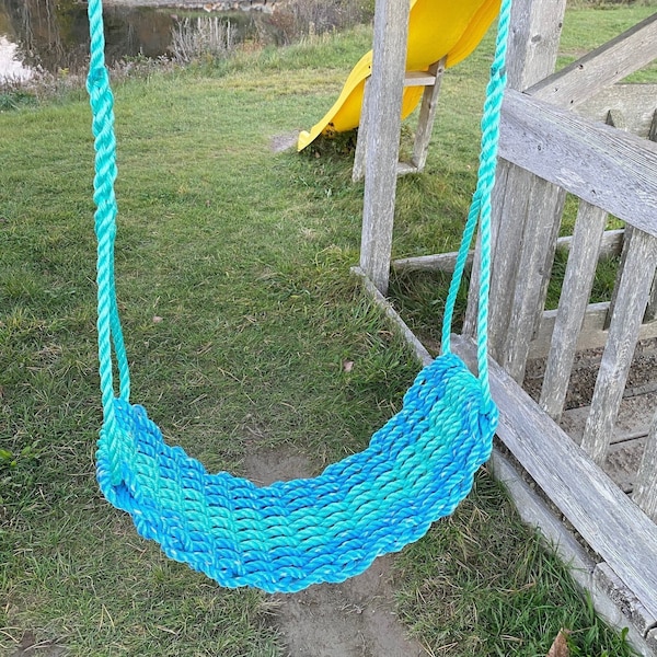 Salty Rope Swing, Lobster Rope Swing, Rope Swing, Blue, Yellow, Green, Maine Lobster Rope Swing, Handwoven Swing, Made in Maine