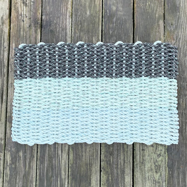 Repurposed Lobster Rope Rug, Standard, Blue, Green, Charcoal Doormat, Coastal Nautical Decor, Country Farmhouse Decor, Unique Gift, Recycled