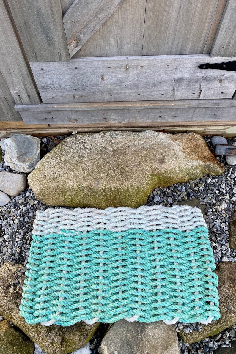 Repurposed Lobster Rope Rug Heavy Duty Trawler Teal & White Etsy