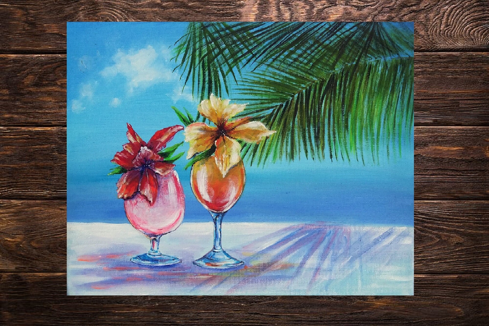 Beach Cocktail Painting Original Oil Painting Ocean Shore Etsy