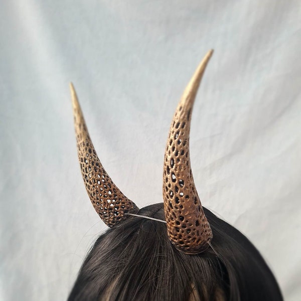 Succubus Horns - Demon Dragon Horns - Costume Ram Fairy Headpiece - Royal Gold - Handpainted