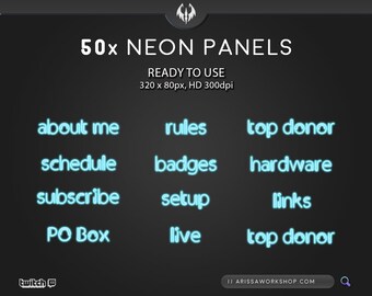 Cyan Neon Twitch Panels: 50x Streamer Ressourcen (Digitaler Download)