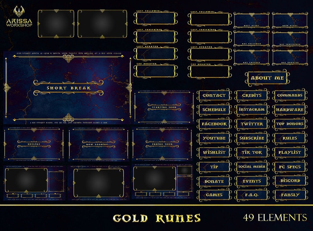 Gold Runes Twitch Stream Overlay Package: Marble Dwarf Theme (digital ...