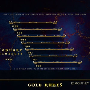 Gold Runes Streamer Stundenplan Template: Königsblauer Fantasy Planer (PNG Digital Download)