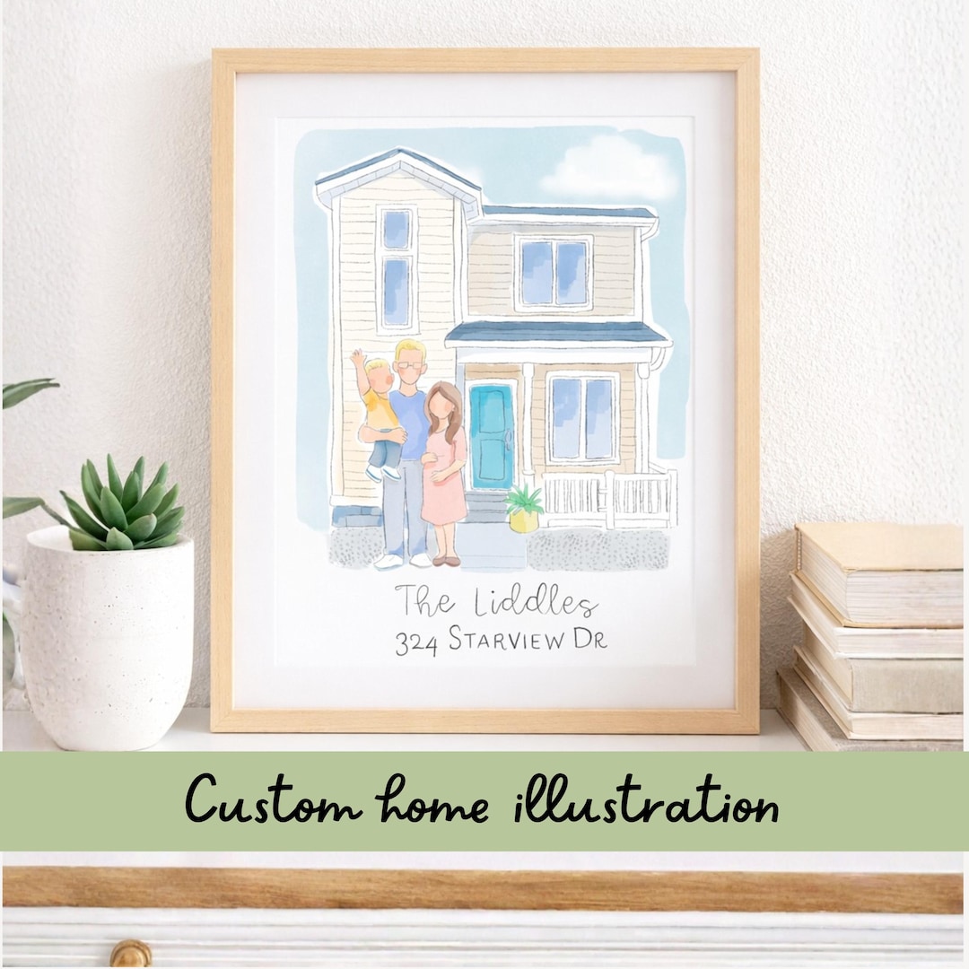 Custom Family Home Portrait Printable | Personalized House Illustration ...