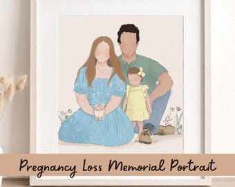 Retrato personalizado em memória de um bebê perdido durante a gravidez – Obra de arte personalizada para homenagear a criança – Lembrança de um aborto espontâneo – Presente de condolências para os pais