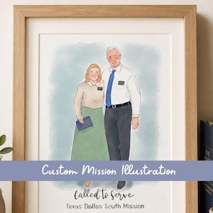 Portret cadeau senior zendeling, tekening LDS-missie, mormoonse aandenkenkunst, illustratie dienst voor Jezus
