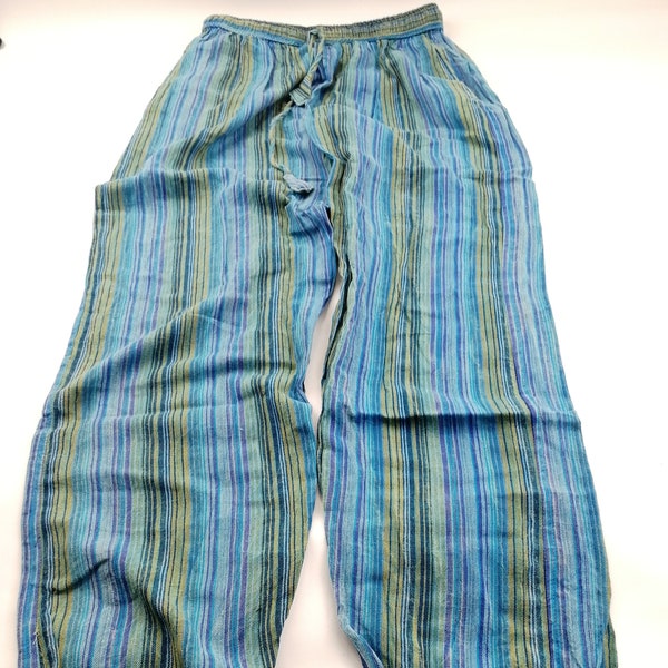 Patchwork UNISEX Cotton Gheri stripe Trousers  VINTAGE Yoga Pant, handmade in Nepal Xmas gift