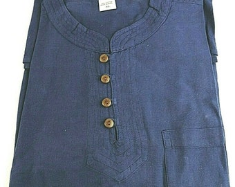 Handmade Cotton Grandad Collar Shirt: Nepal Boho Festival Top