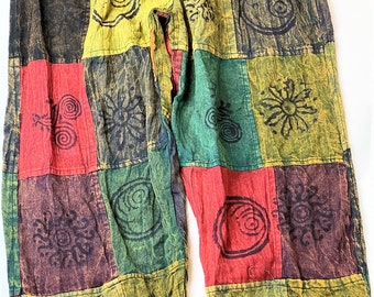 Schlichte Patchwork UNISEX Baumwolle Festival Hose Hippie Boho VINTAGE Yoga Hose, handgemacht in Nepal GRÜN schlicht Weihnachtsgeschenk