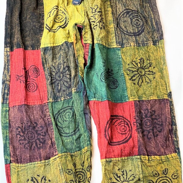 Plain Patchwork UNISEX Cotton festival Trousers Hippie Boho VINTAGE Yoga Pant, handmade in Nepal GREEN plain Xmas gift
