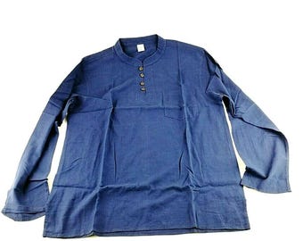 Handmade Cotton Grandad Collar Shirt: Nepal Boho Festival Top