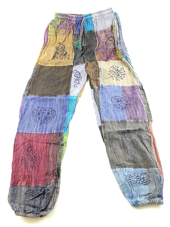Cotton Light Summer Trousers Patchwork Casual Hippie Boho Elastic Nepalese Pants