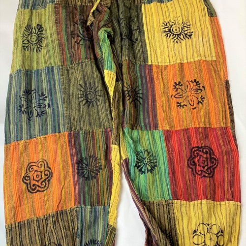 STRIPE Patchwork UNISEX Cotton Trousers Hippie Boho Yoga Pant - Etsy