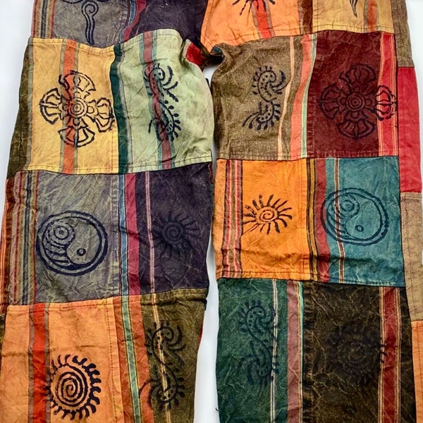 Schlichte Patchwork-UNISEX-Baumwoll-Festivalhose Hippie Boho VINTAGE Yogahose, handgefertigt in Nepal SAMA schwere dicke Winterhose Weihnachtsgeschenk