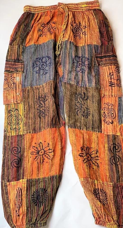 Patchwork Cotton Cargo Trousers: Handmade Hippie Festival Pants