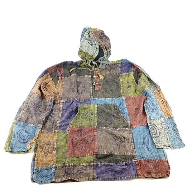 Patchwork Cotton Hippy hoodie Boho HANDMADE in Nepal kangaroo light hoodie festival coat