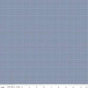 May include: Blue and white gingham fabric. The fabric features a classic checkered pattern in a medium blue and white color scheme. The pattern is evenly spaced and creates a grid-like design. The fabric is measured in inches.