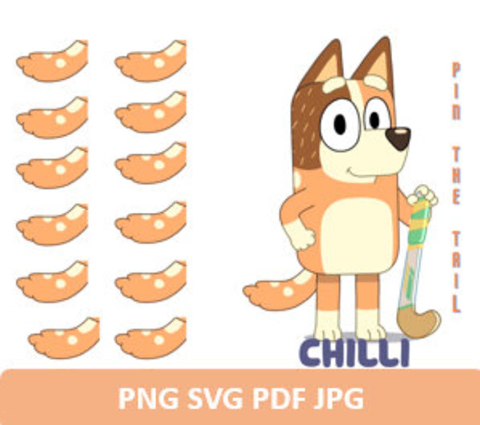Chilli Pin the Tail on Chilli Party Favors Bluey Birthday Party Games ...