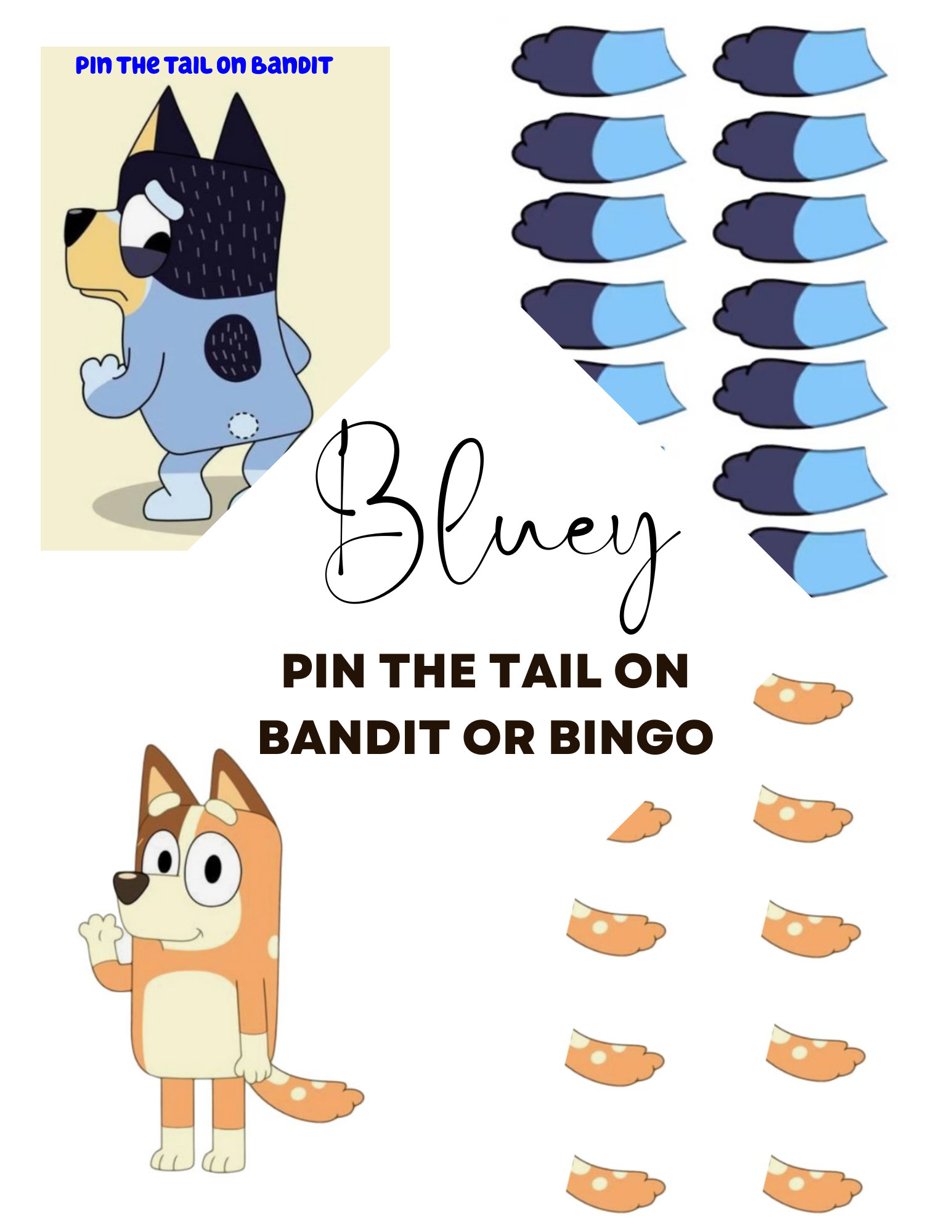 Bluey Pin the Tail on Bandit Party Favors Bluey Birthday Party Etsy
