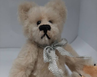 Blonde Curly Mohair Valentines Bear Adorable Vintage Jointed Mohair Bear Signed Pam Kisner Collectible Bear Bear Red Bow MohairJacket