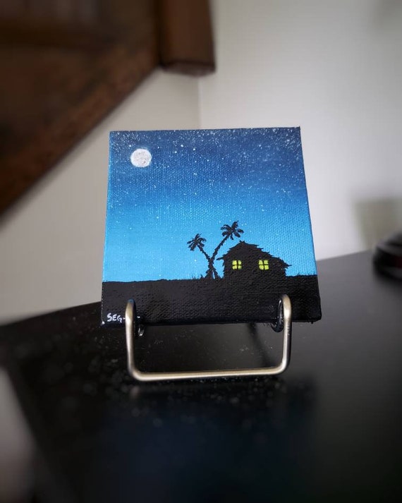 Mini Painting - Beach Painting, 4x4 Mini Acrylic Painting, Ocean