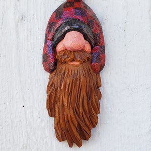 Wood Carving - Ornament, Gnome, Elf, Gnome carving, Elf Carving, Folk art, Handmade,  Christmas decor, Christmas Ornament, Plaid