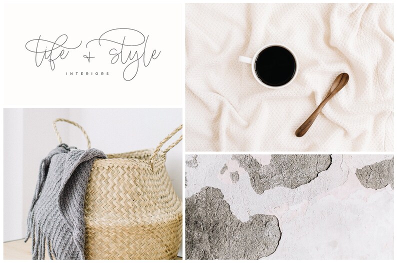 May include: A close-up of a woven basket with a gray blanket inside. The basket is sitting on a white surface. The image also includes a cup of coffee and a wooden spoon on a white blanket, and a close-up of a cracked and chipped white wall.