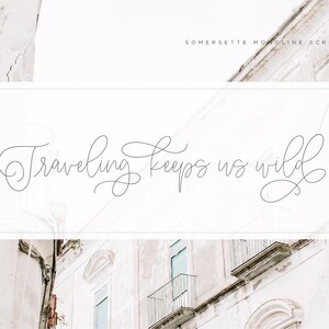 May include: A white background with the text "Traveling keeps us wild" written in a cursive font.