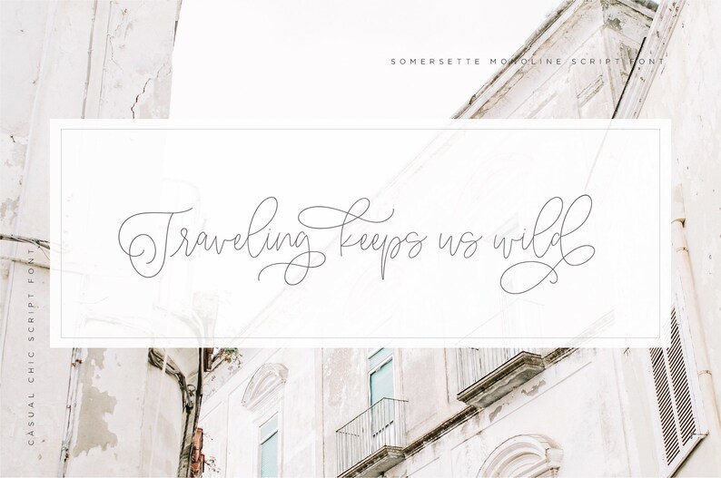 May include: A white background with the text "Traveling keeps us wild" written in a cursive font.