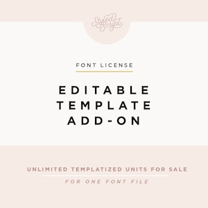 Editable Template Add-On License for 1 Font, Commercial Use of Unlimited Template Units for Sale for Templett, Corjl, etc.