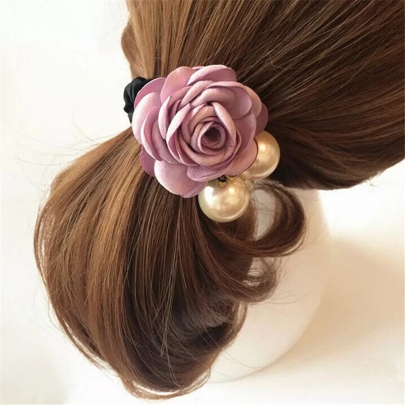 Hair rubber rose and pearls