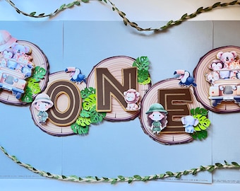 Safari Jungle Wild One High Chair Banner: Tropical Birthday Decor