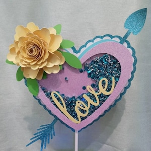 Valentines day cake topper, Love cake topper shaker, Heart cake topper, Valentines Day decor, Valentines day heart topper, Cake topper