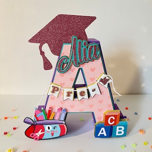 Letra 3D personalizada para jardín de infantes, decoración para fiesta de graduación preescolar, regalo personalizado para celebración preescolar, decoración para fiesta de graduación