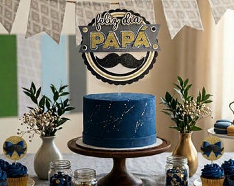 Father's Day Cake Topper: Glitter Cardstock 'Feliz Dia Papa'