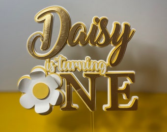 Daisy flower cake topper, Daisy personalized cake topper, First birthday cake topper, Flower custom made cake topper,