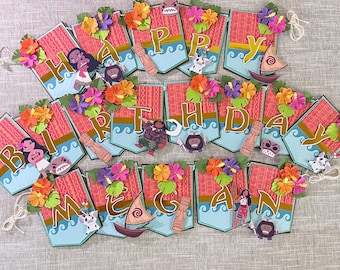 Banner de feliz cumpleaños de Moana: decoración para fiesta hawaiana tropical