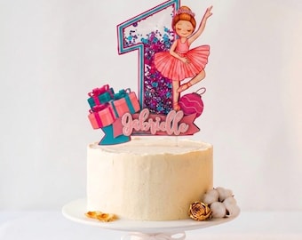 Ballerina Birthday Cake Topper Ballet Theme Cake Decoration Custom Age Shaker Topper Pink Ballet Party Decor Personalized Name Topper