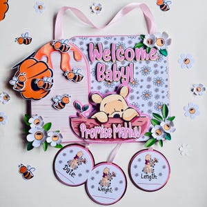 Personalized Winnie the Pooh Welcome Baby Banner, Nursery Decor & Hospital Door Sign with Birth Stats, Personalized Nursery Decor