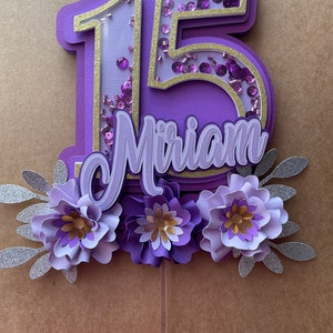Personalized 15th Birthday Cake Topper: Handmade Shaker, Flowers