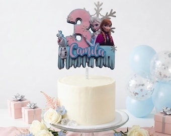Dekoracja na przyjęcie urodzinowe Frozen Elsa Anna inspirowana lodową księżniczką, spersonalizowana ozdoba na tort urodzinowy z motywem zimowej księżniczki
