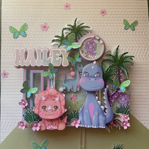 Dinosaur cake topper, Dinosaur party, Cake topper, Dino party, Dinosaur girl theme party, Birthday topper, Dinosaur birthday celebration